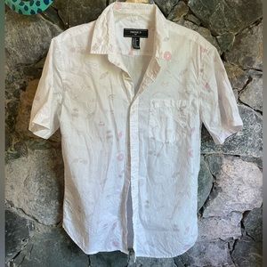 Forever 21 Men, Cotton, White with pastel short sleeve, button down shirt XS